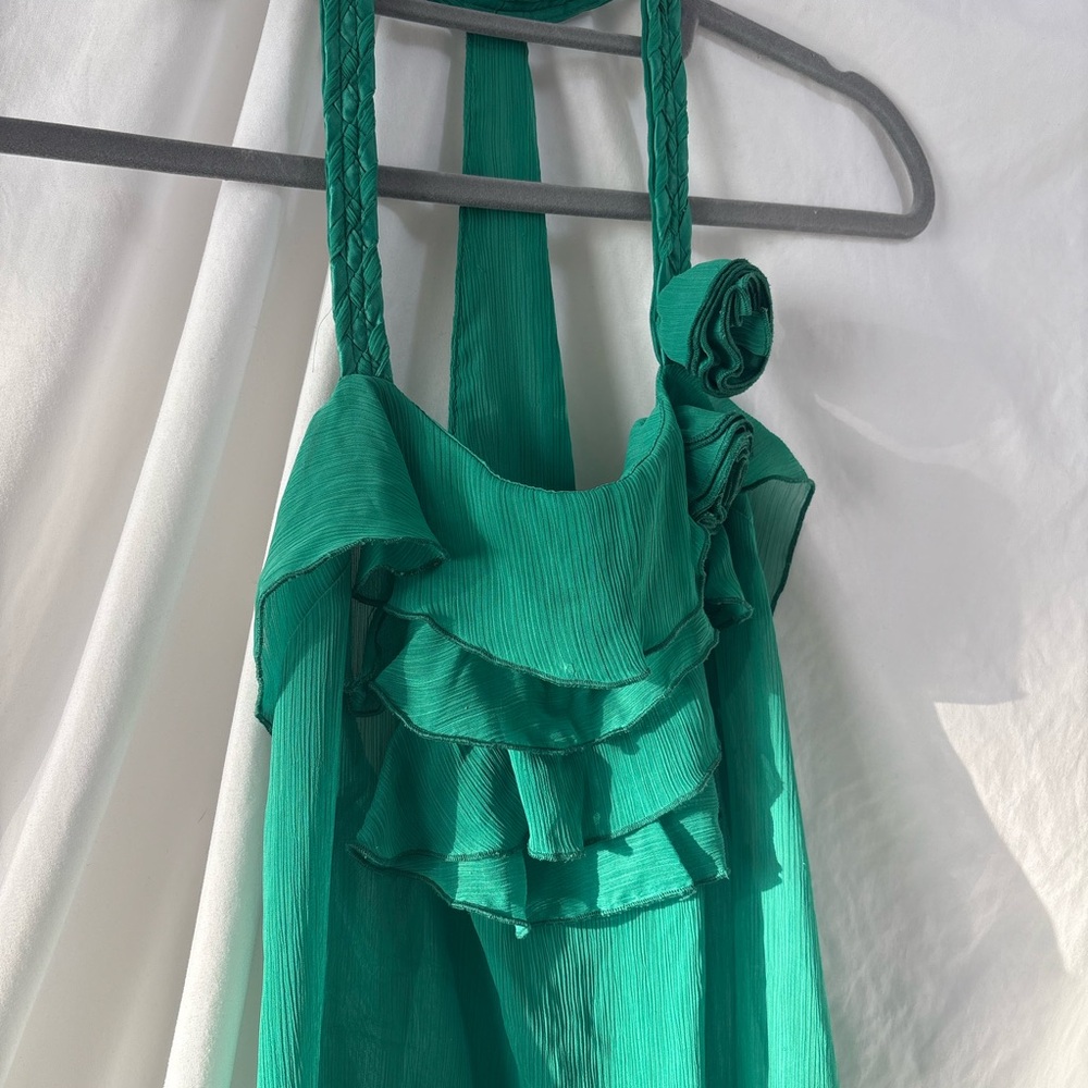 Y2K Emerald Green Ruffle Top - Picture 3 of 7